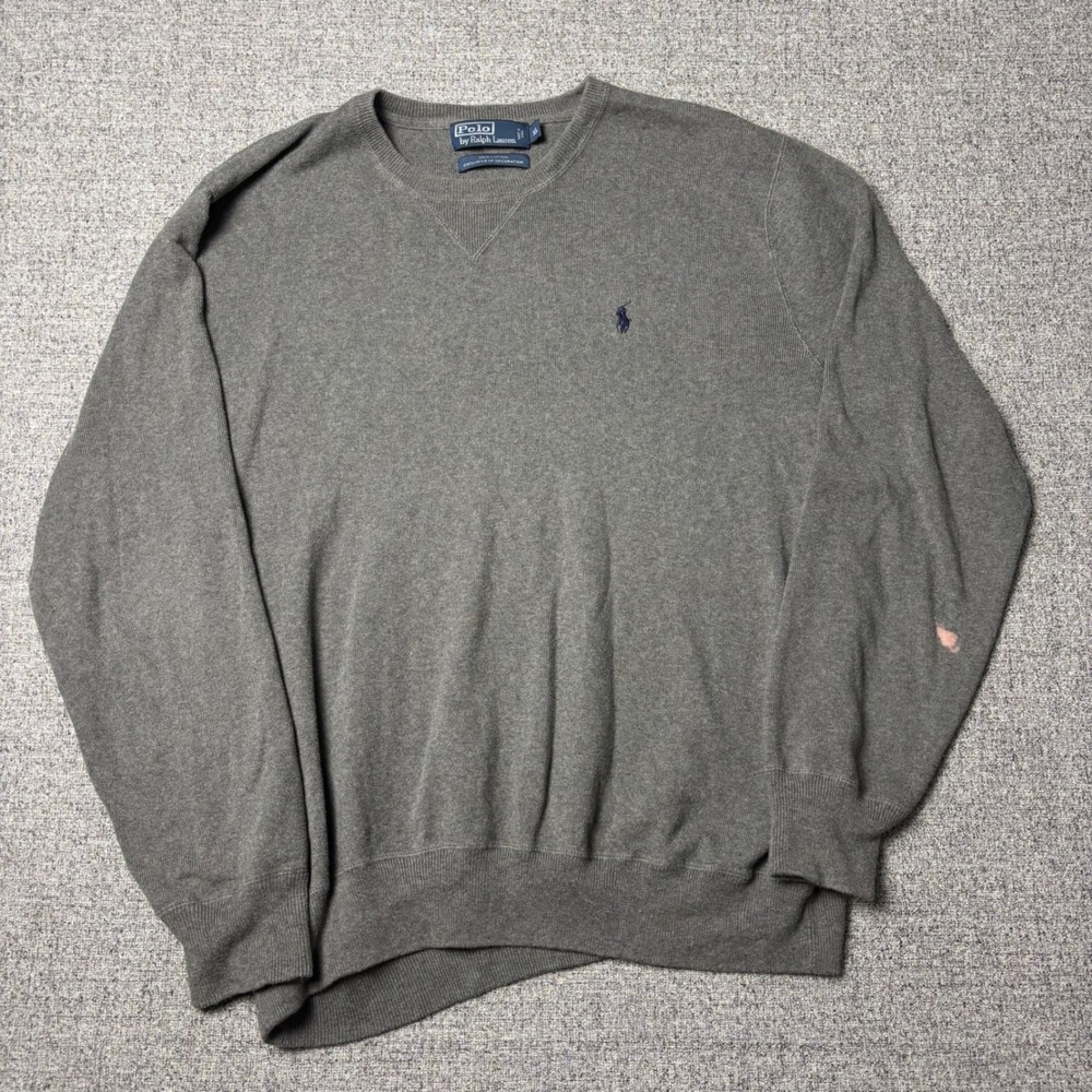 Polo Ralph Lauren Sweater Mens XL Crewneck Grey Cotton Pony Logo